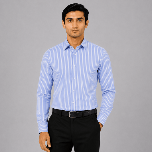 Light Blue Striped Formal Shirt For Men