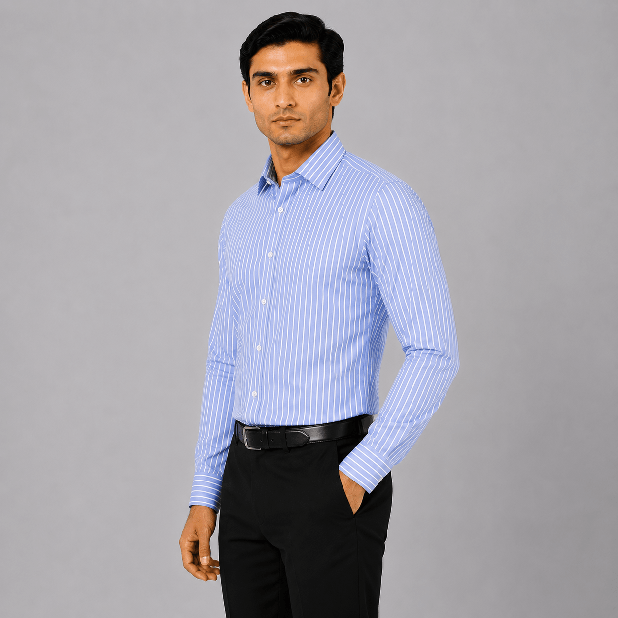 Light Blue Striped Formal Shirt For Men