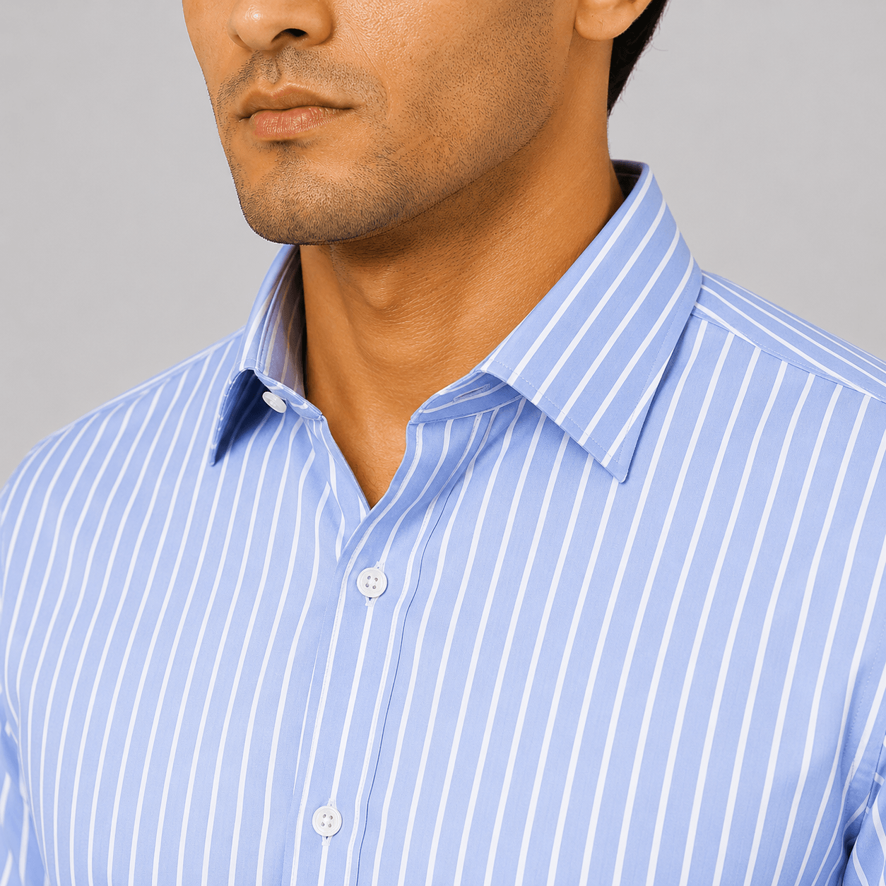 Light Blue Striped Formal Shirt For Men